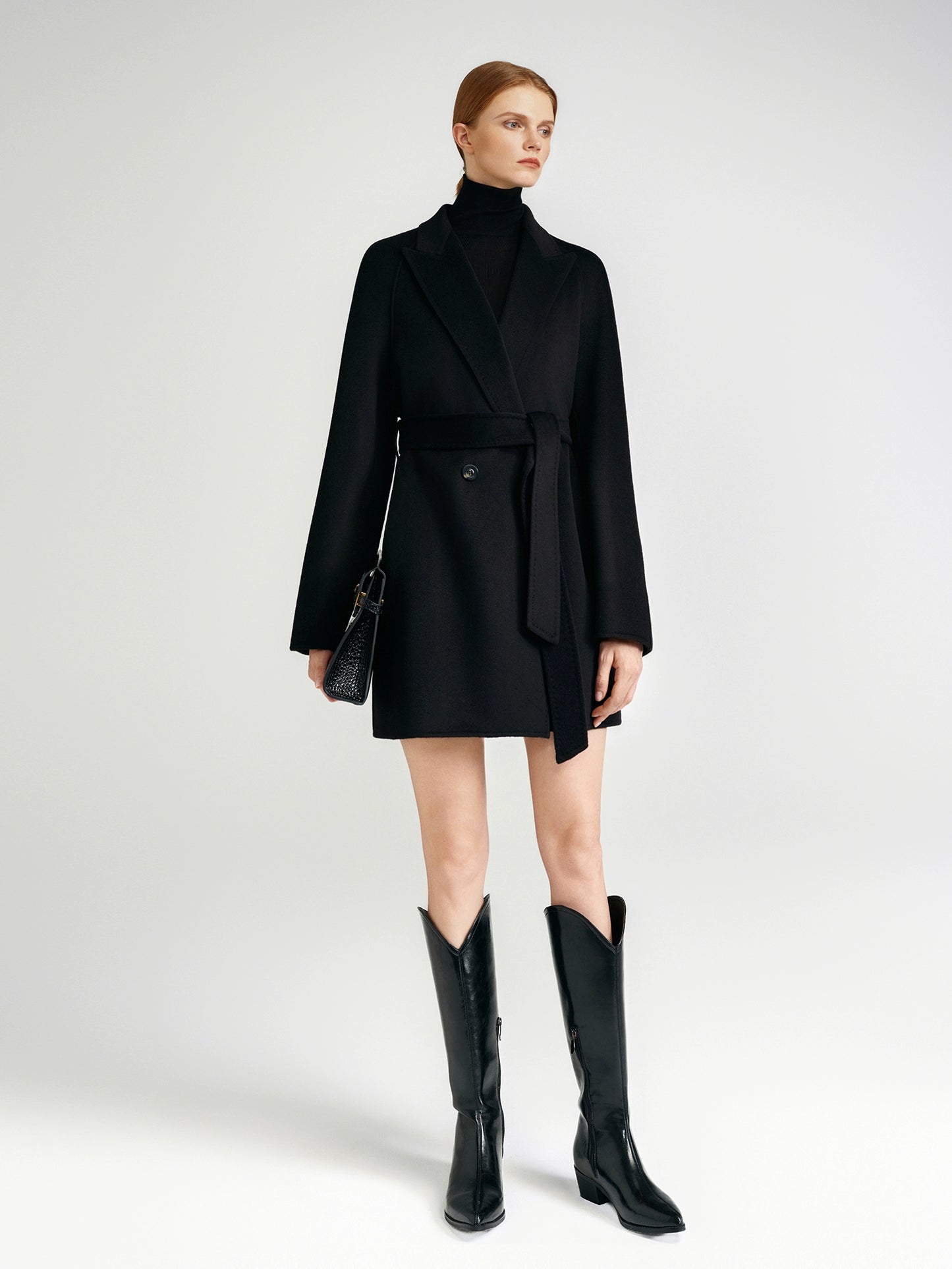 Cashmere coat double-sided short black capable workplace high sense