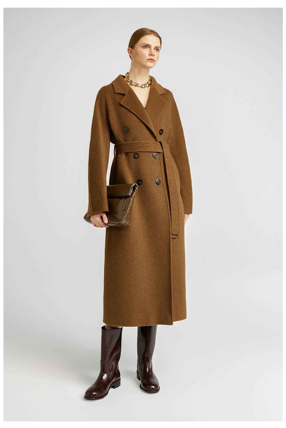 Elegant Brown Cashmere Coat for Women Stylish Mid Long Design