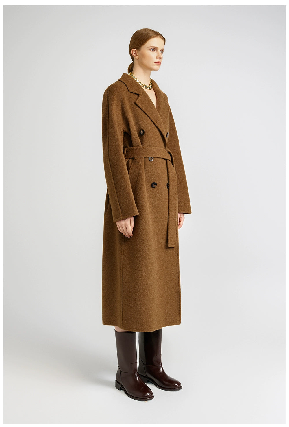 Elegant Brown Cashmere Coat for Women Stylish Mid Long Design