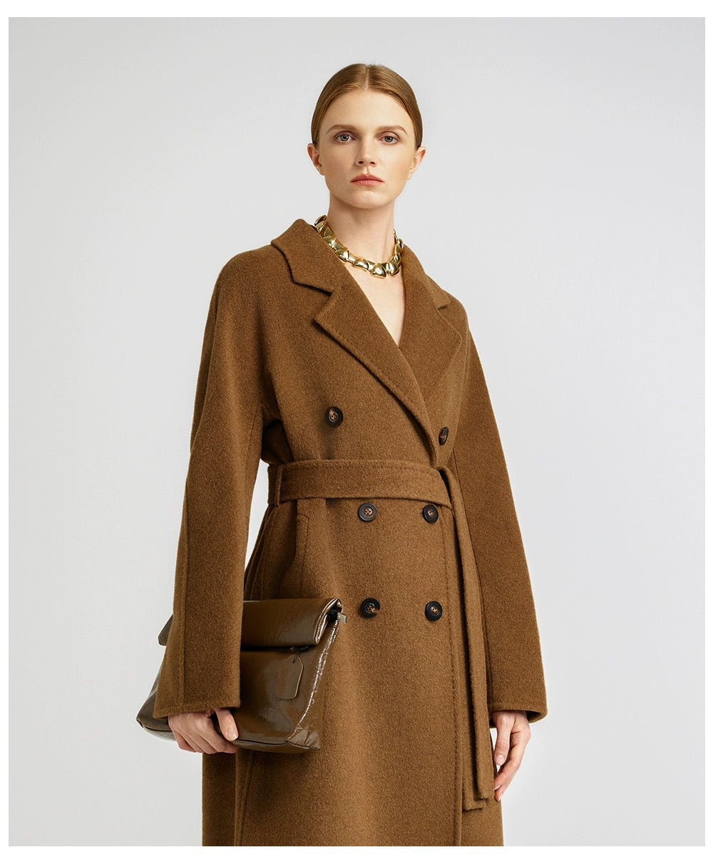 Elegant Brown Cashmere Coat for Women Stylish Mid Long Design