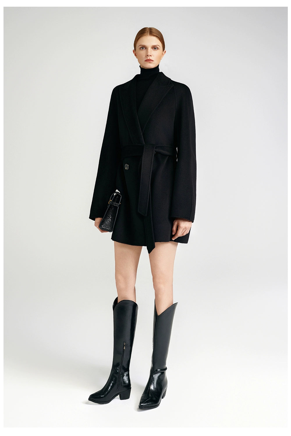 Cashmere coat double-sided short black capable workplace high sense