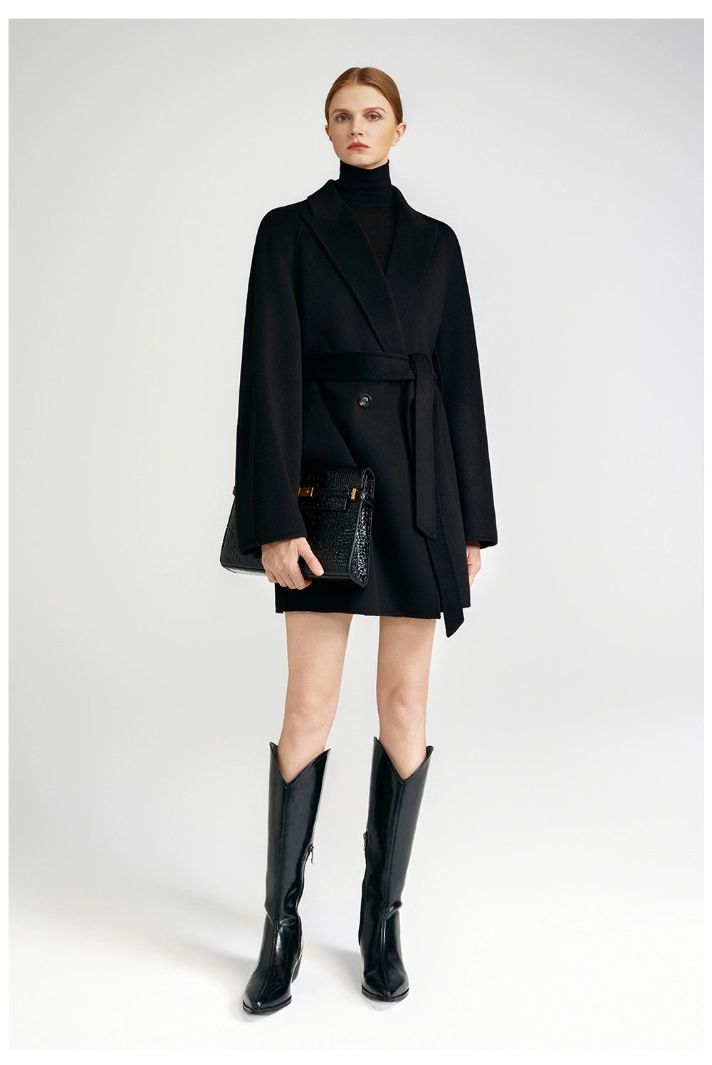 Cashmere coat double-sided short black capable workplace high sense