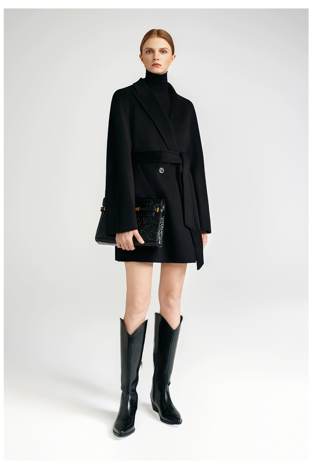 Cashmere coat double-sided short black capable workplace high sense
