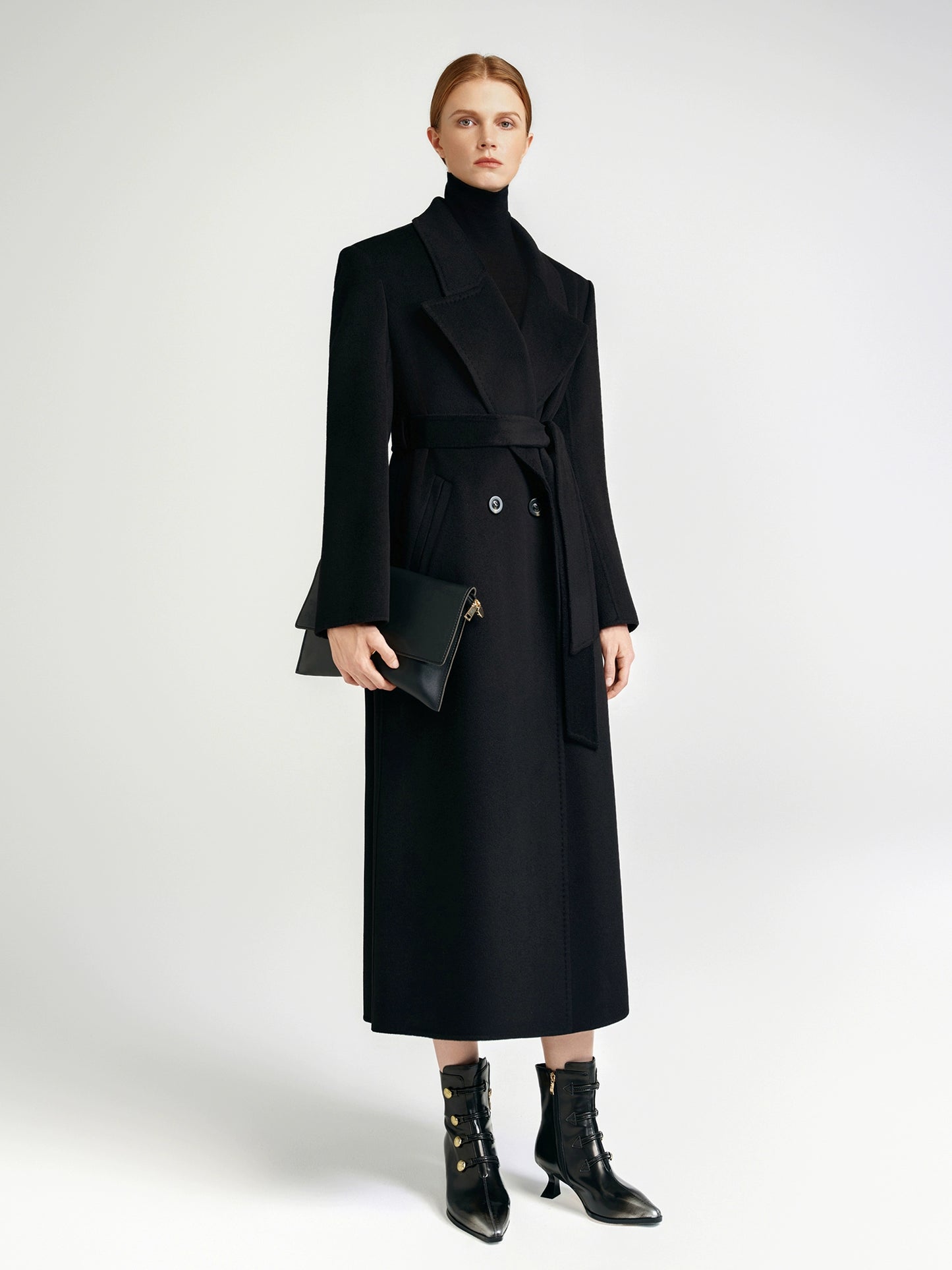 City Queen, top-level robe _ front rotator sleeve black double-sided cashmere coat women's long
