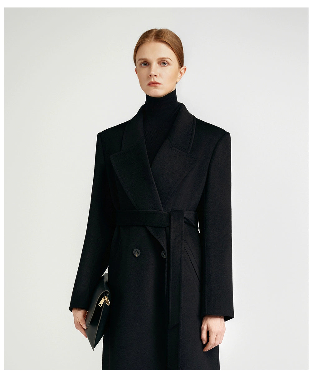 City Queen, top-level robe _ front rotator sleeve black double-sided cashmere coat women's long