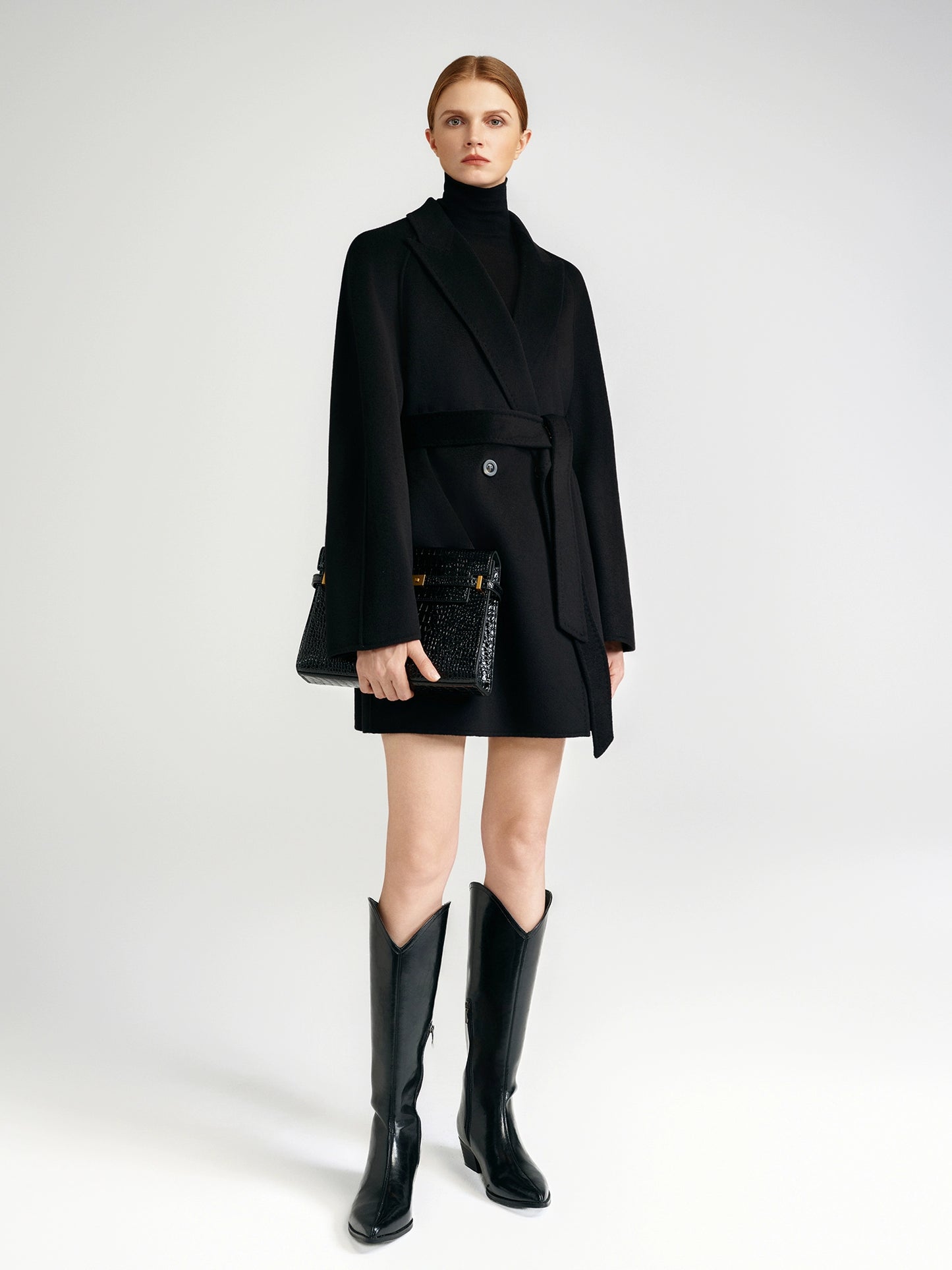 Cashmere coat double-sided short black capable workplace high sense