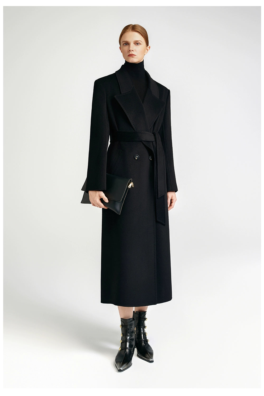 City Queen, top-level robe _ front rotator sleeve black double-sided cashmere coat women's long