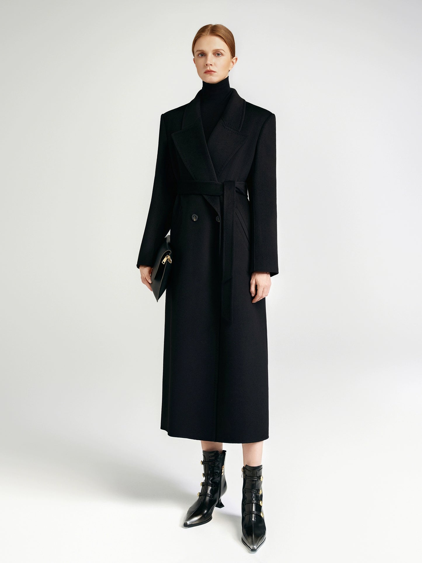 City Queen, top-level robe _ front rotator sleeve black double-sided cashmere coat women's long