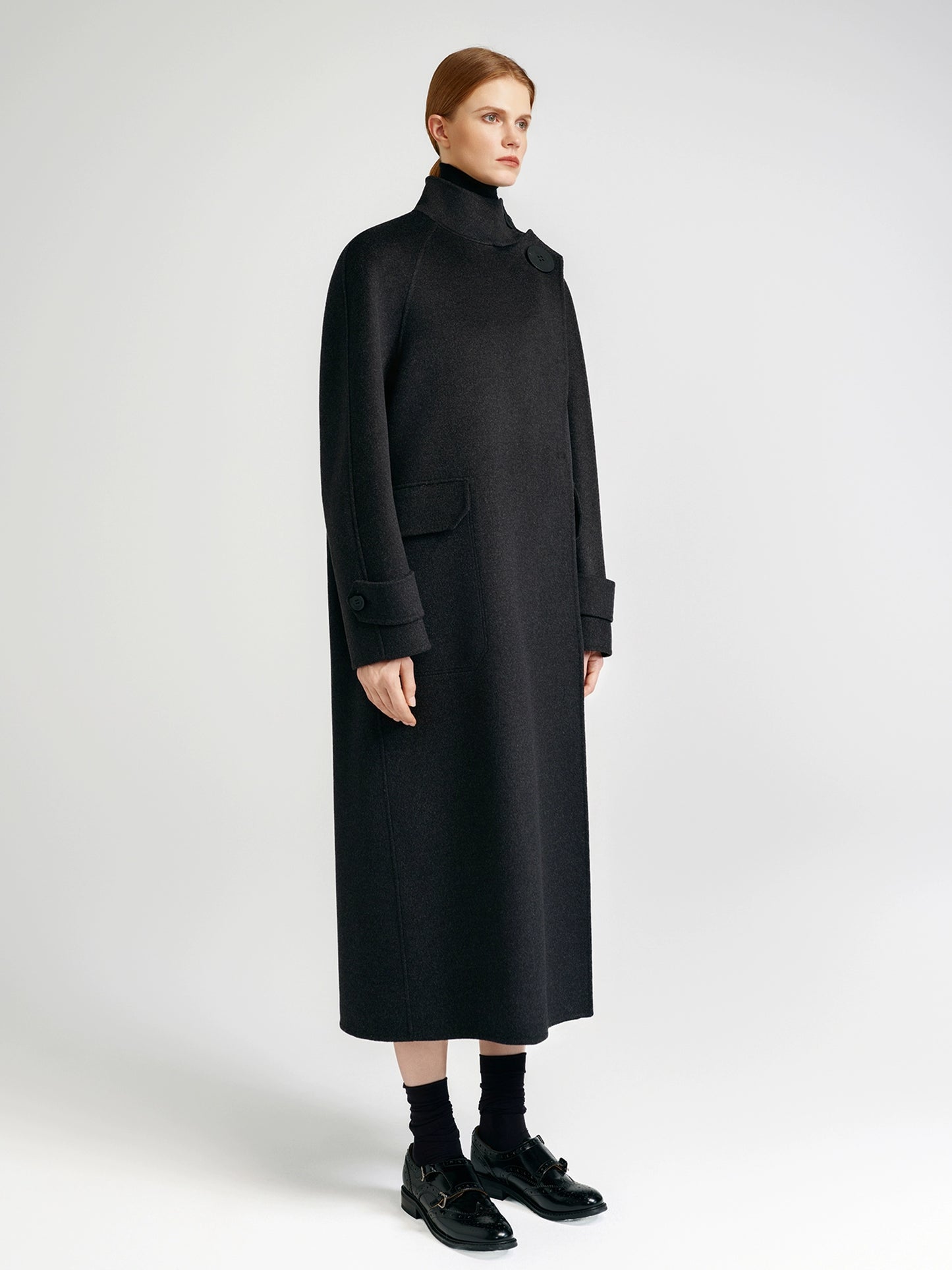 European royal family, modern old money style _ cashmere coat women's double-sided long carbon ash