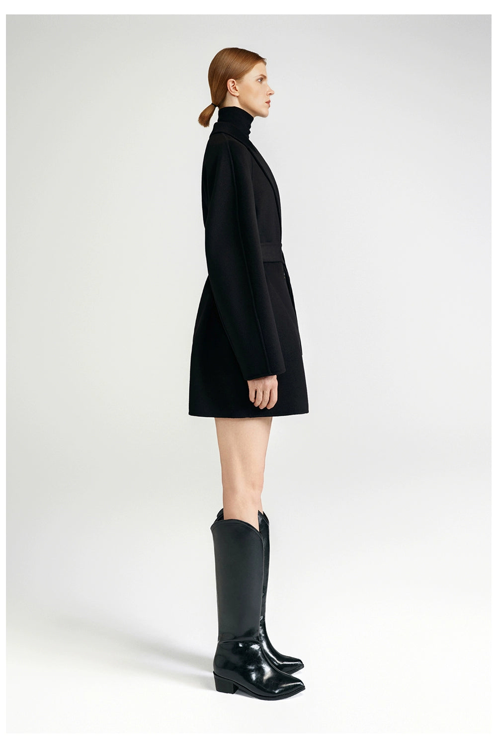 Cashmere coat double-sided short black capable workplace high sense