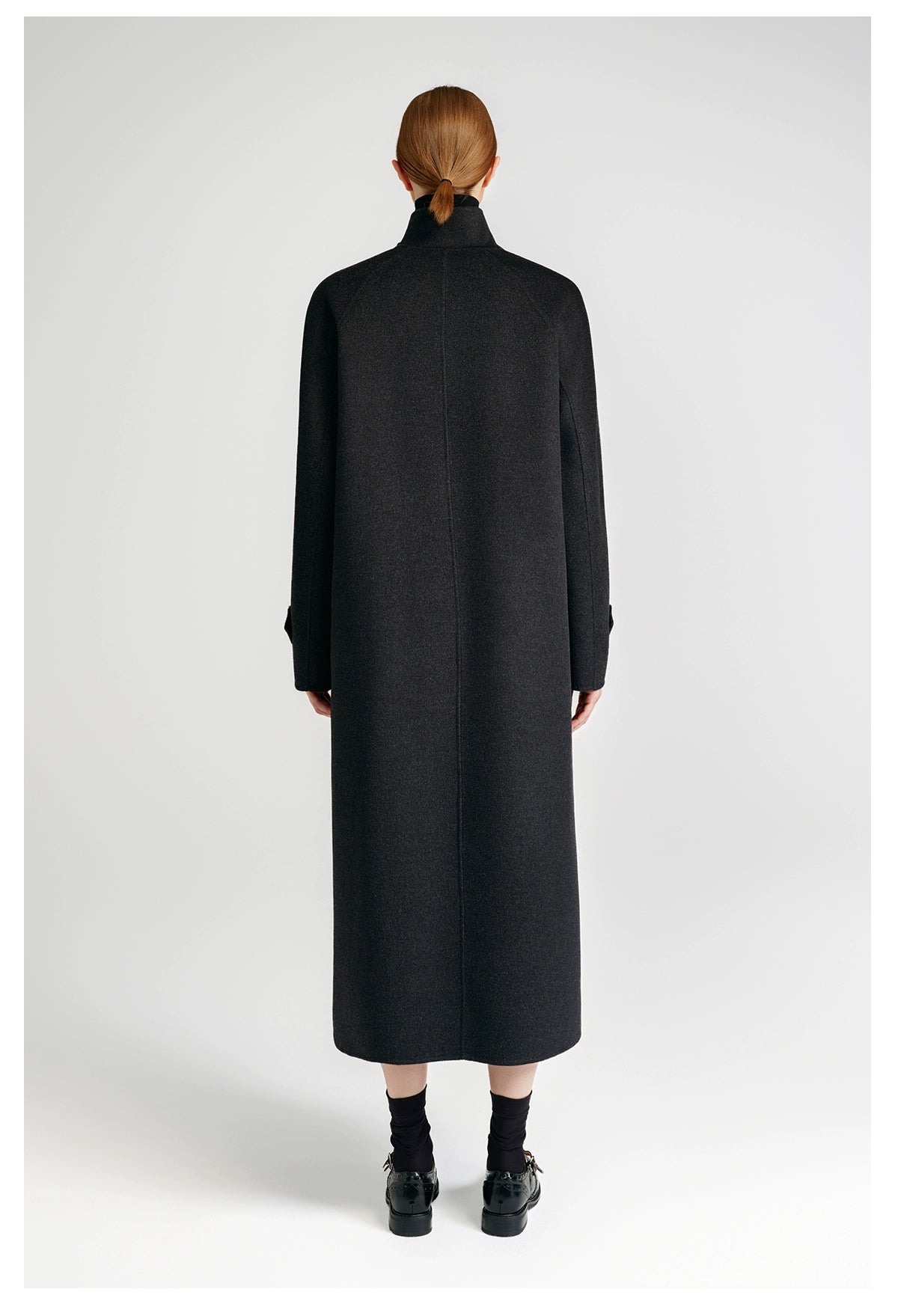 European royal family, modern old money style _ cashmere coat women's double-sided long carbon ash