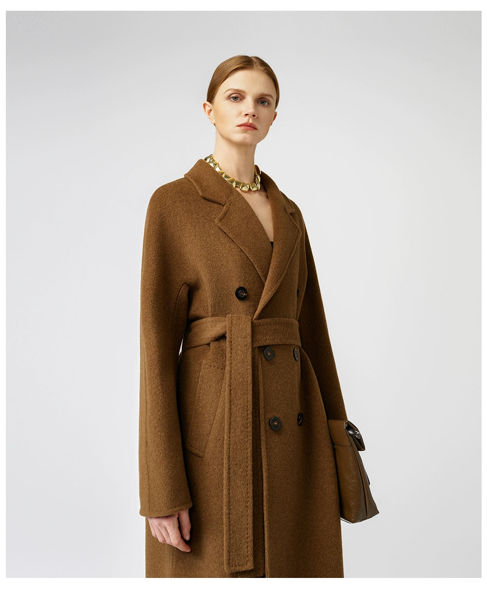 Elegant Brown Cashmere Coat for Women Stylish Mid Long Design