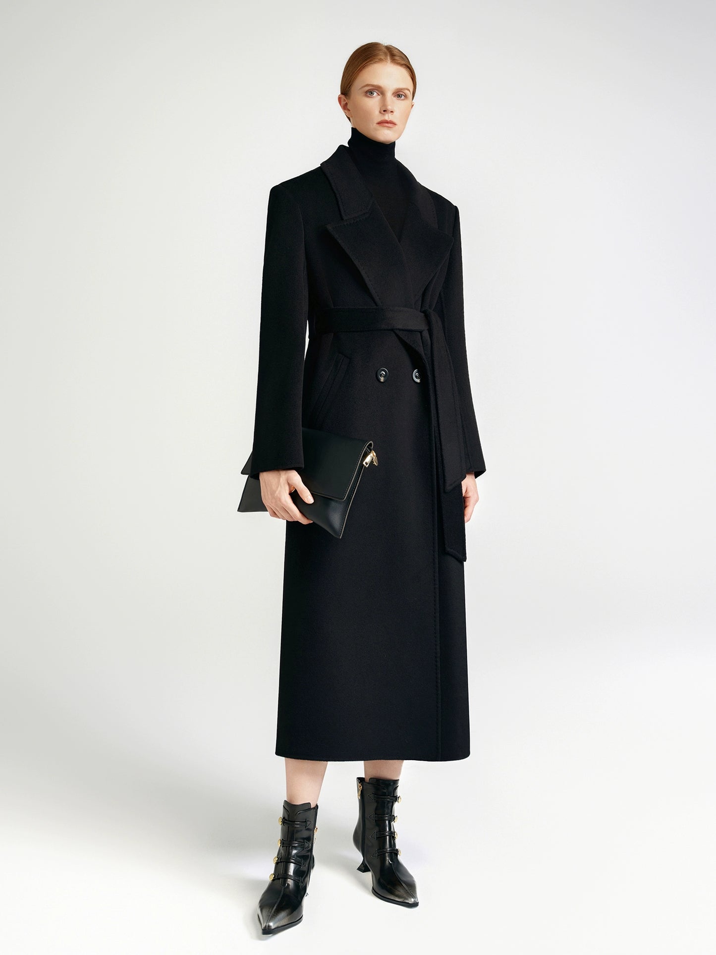 City Queen, top-level robe _ front rotator sleeve black double-sided cashmere coat women's long