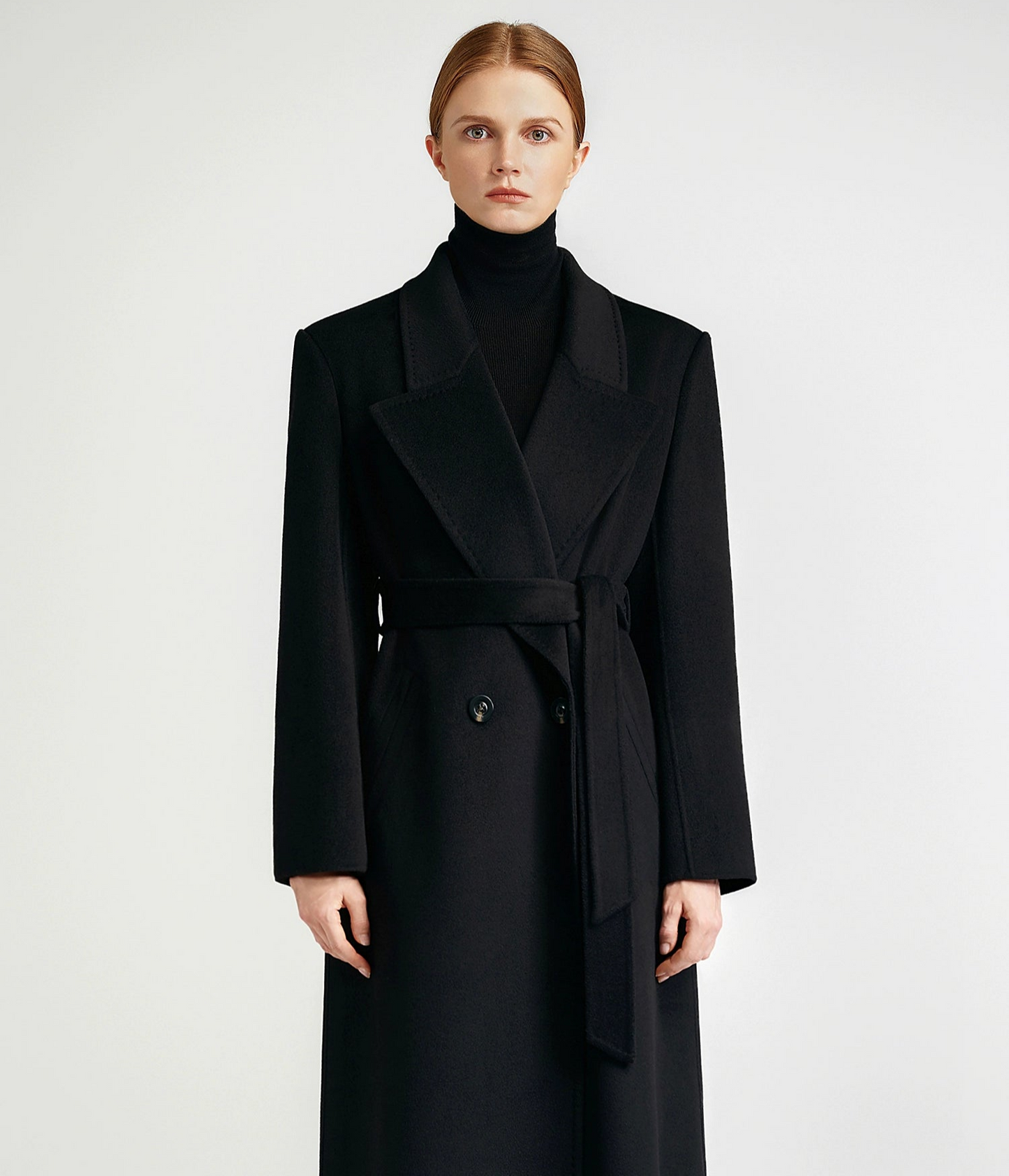 City Queen, top-level robe _ front rotator sleeve black double-sided cashmere coat women's long