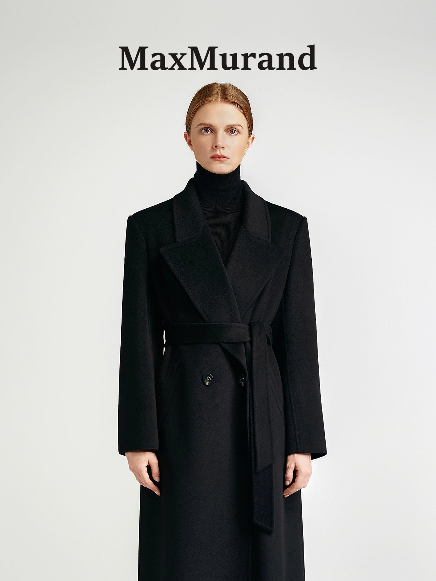 City Queen, top-level robe _ front rotator sleeve black double-sided cashmere coat women's long
