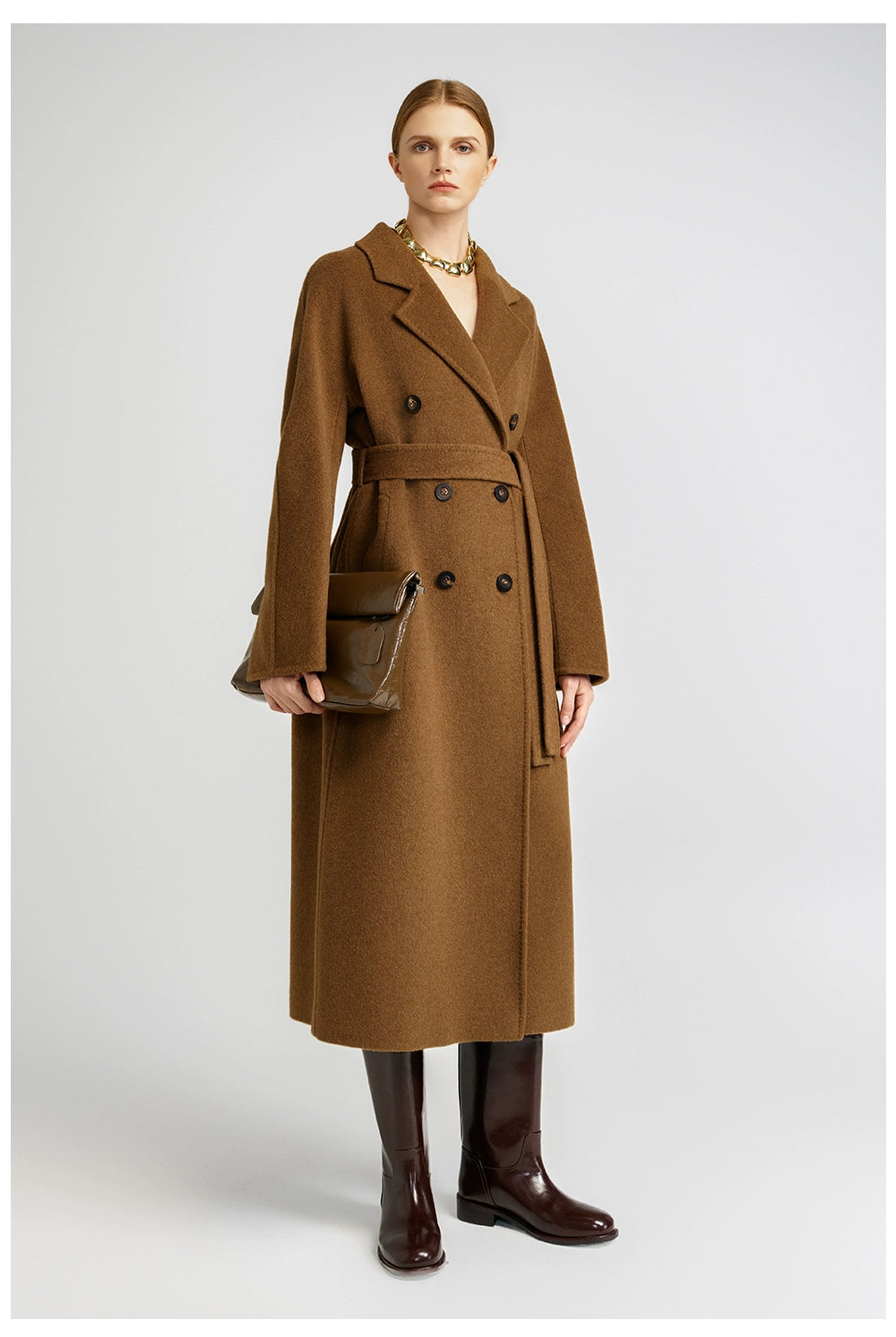 Elegant Brown Cashmere Coat for Women Stylish Mid Long Design