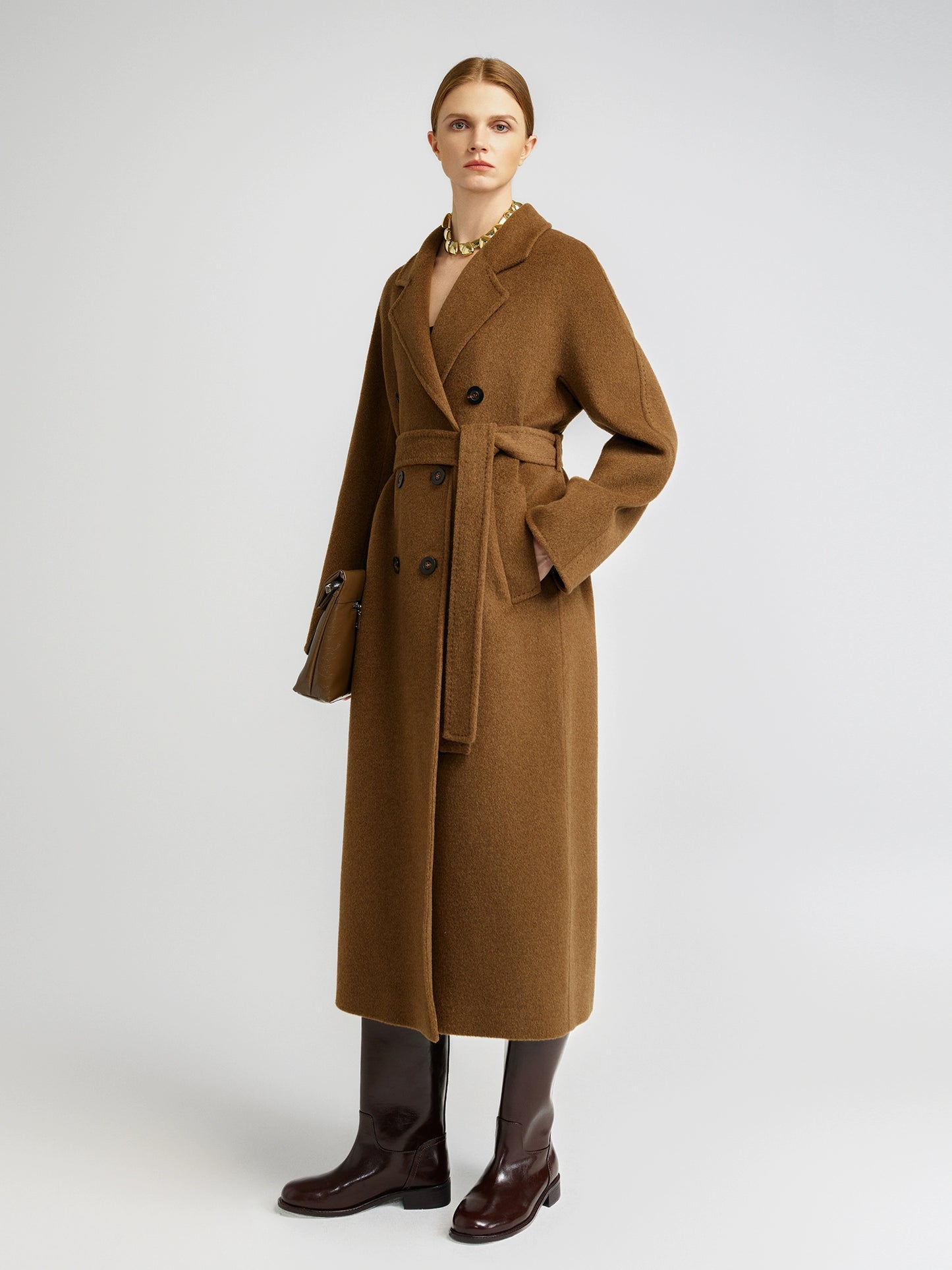 Elegant Brown Cashmere Coat for Women Stylish Mid Long Design