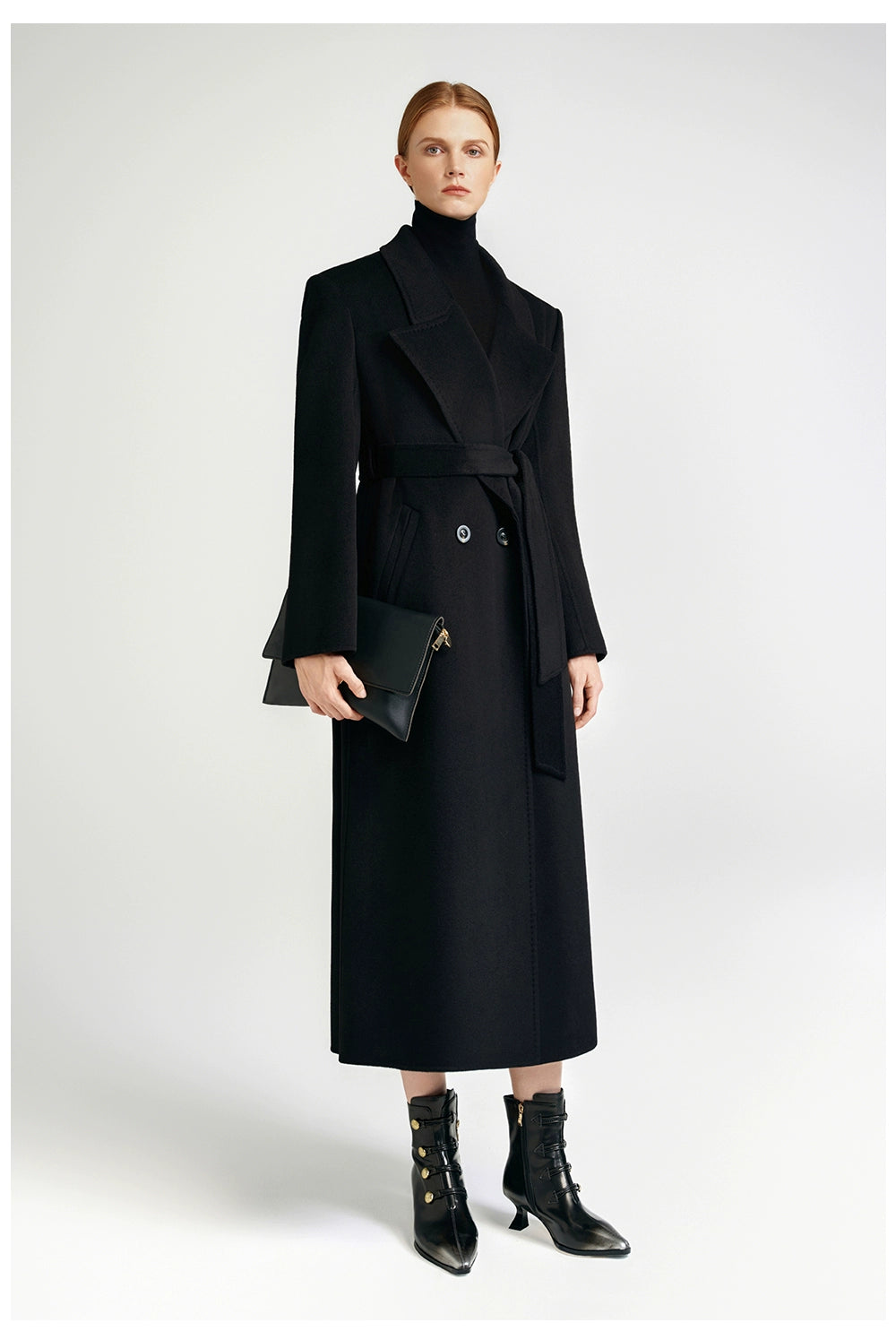City Queen, top-level robe _ front rotator sleeve black double-sided cashmere coat women's long