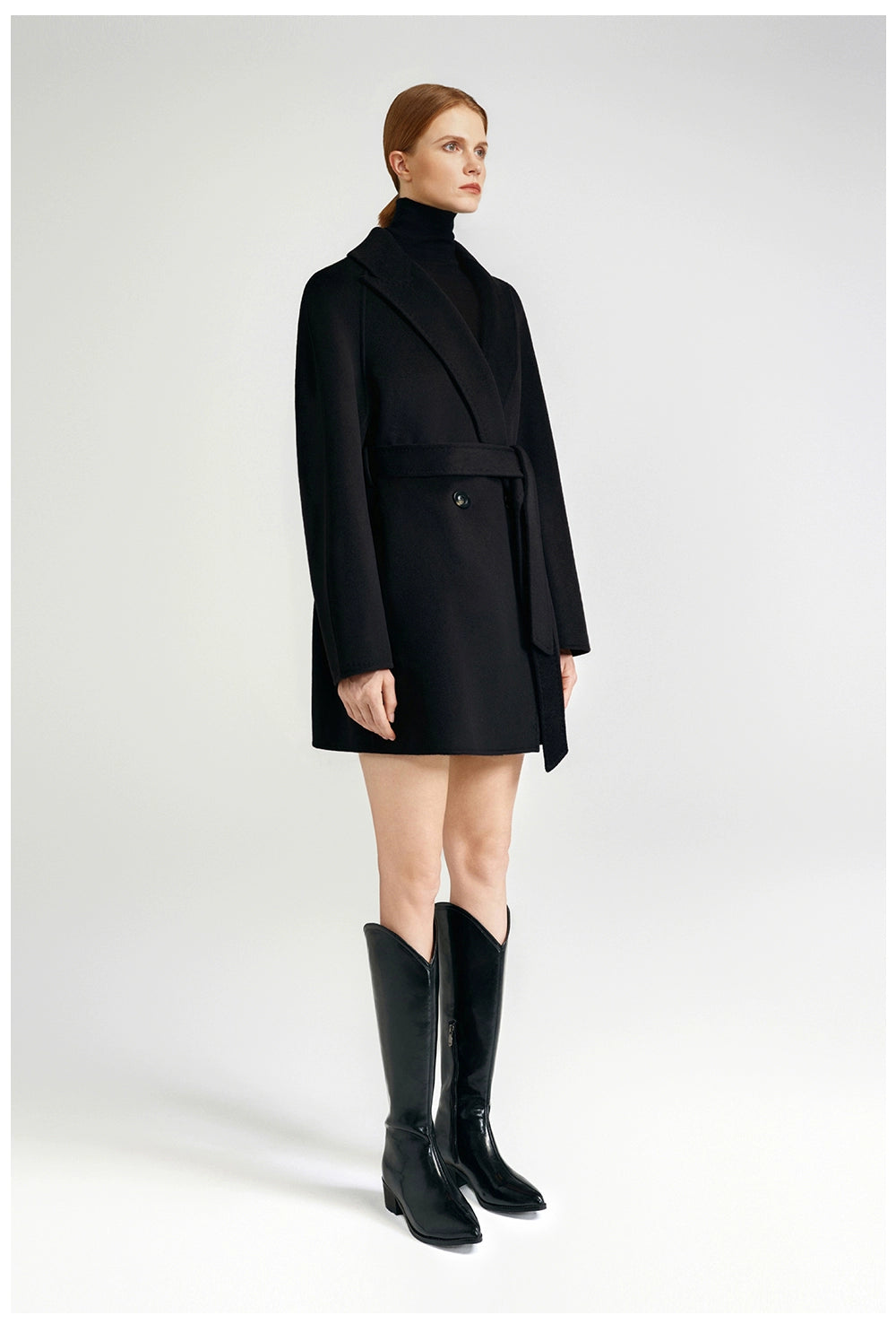 Cashmere coat double-sided short black capable workplace high sense