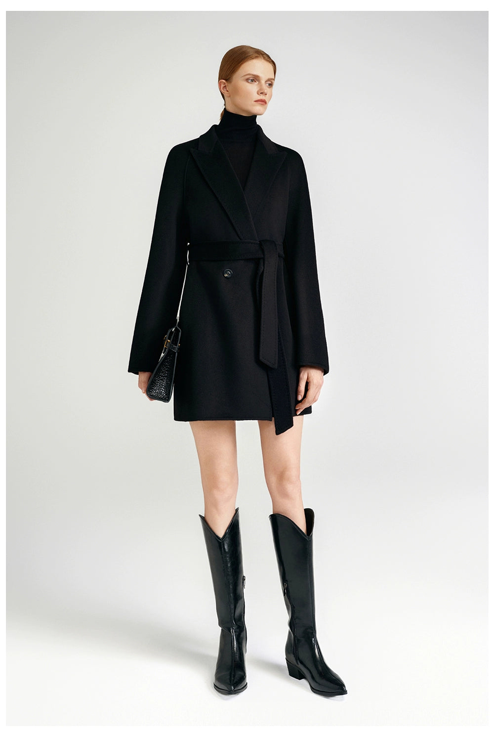Cashmere coat double-sided short black capable workplace high sense