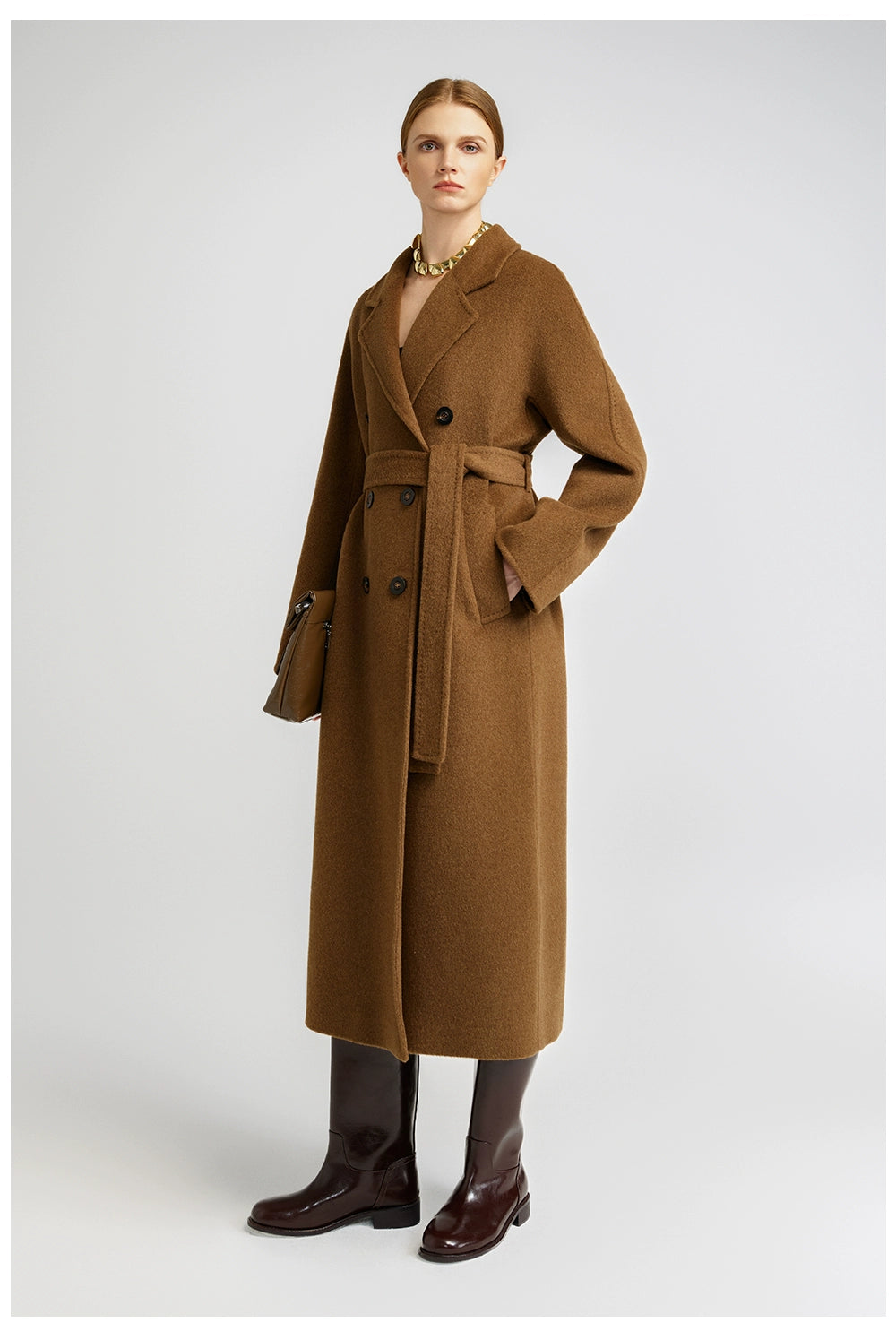 Elegant Brown Cashmere Coat for Women Stylish Mid Long Design