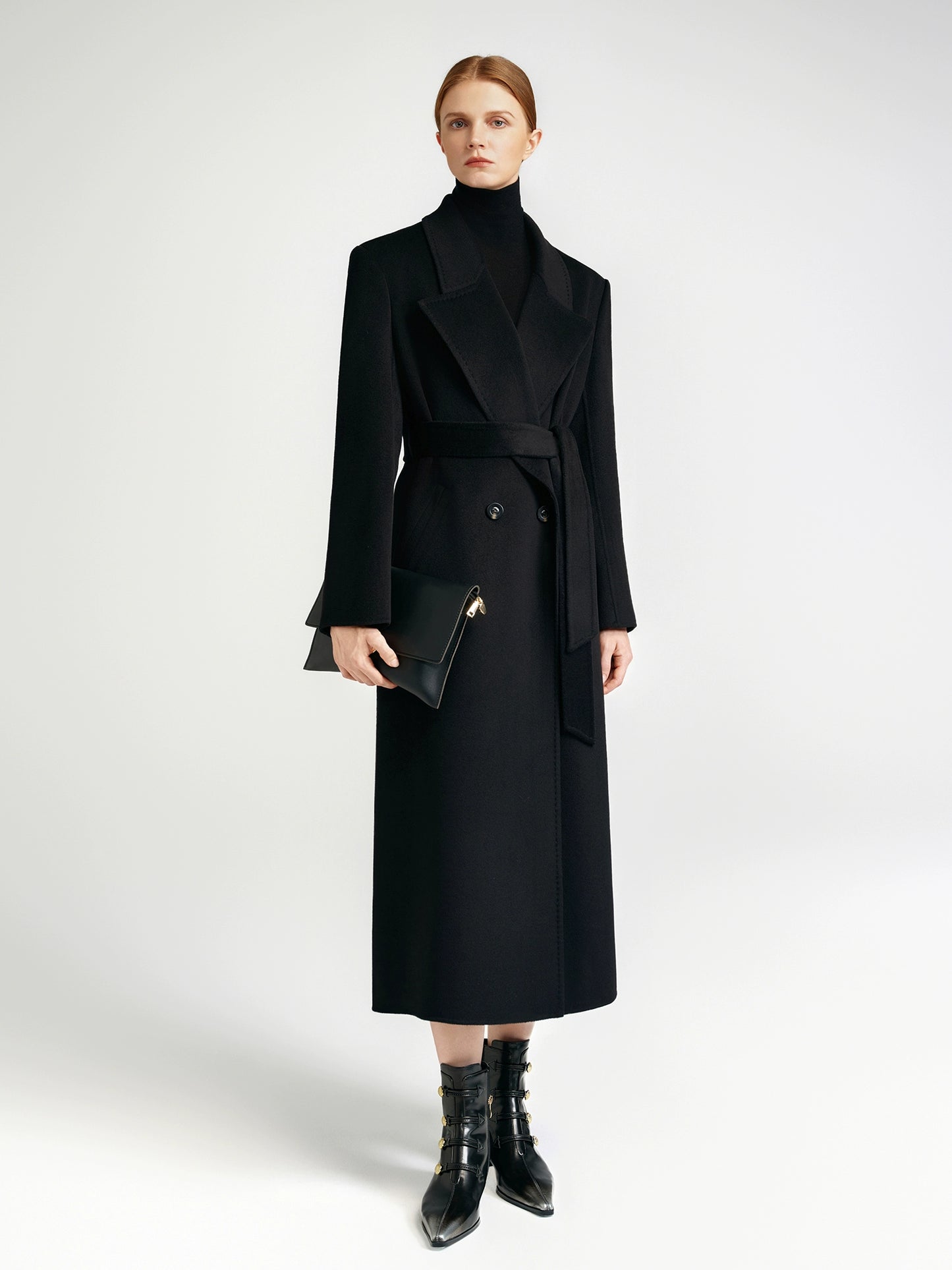 City Queen, top-level robe _ front rotator sleeve black double-sided cashmere coat women's long