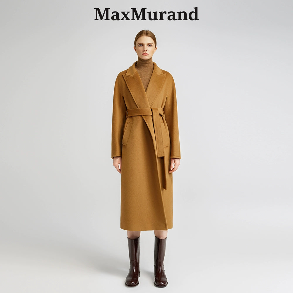 Cashmere coat women's medium and long black barred collar