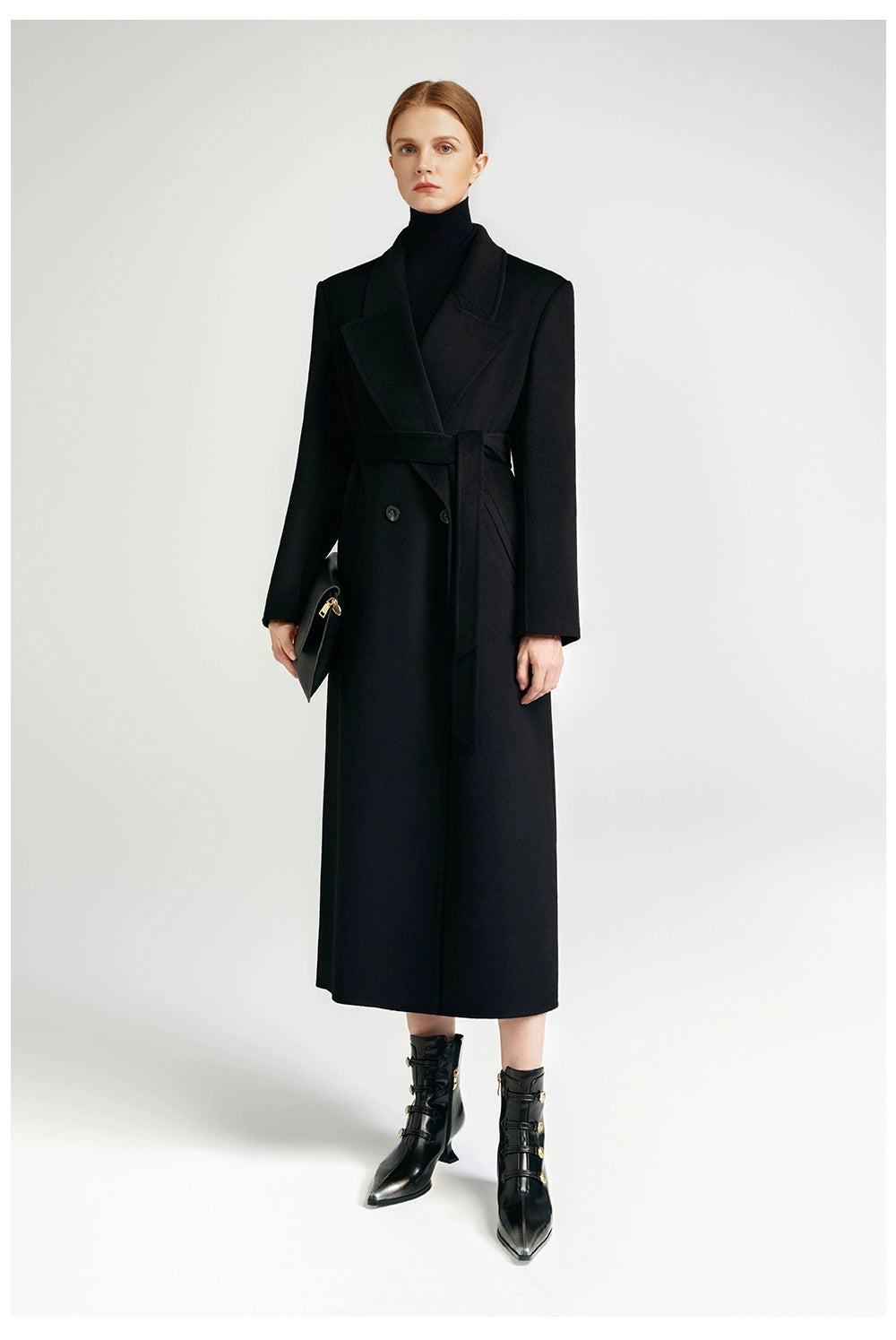 City Queen, top-level robe _ front rotator sleeve black double-sided cashmere coat women's long