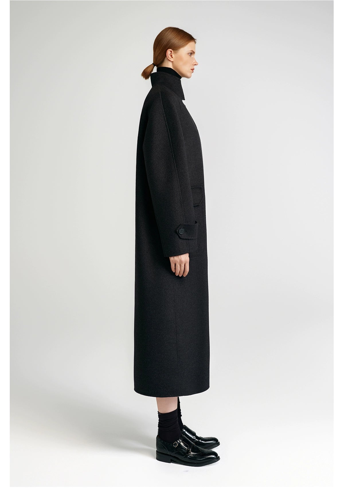 European royal family, modern old money style _ cashmere coat women's double-sided long carbon ash