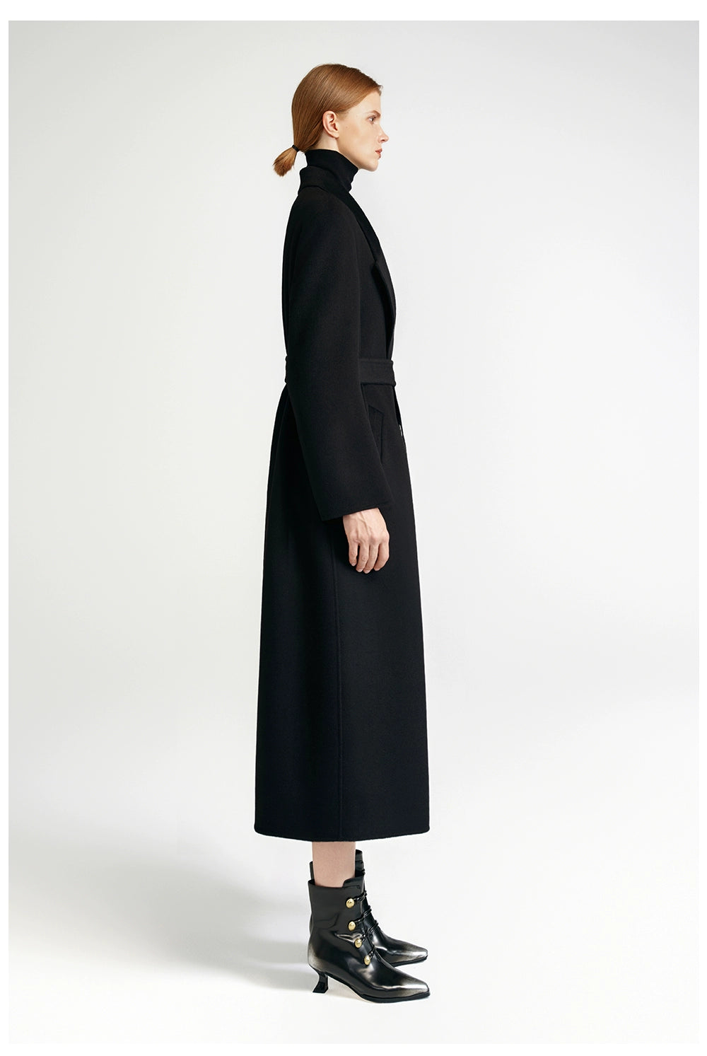 City Queen, top-level robe _ front rotator sleeve black double-sided cashmere coat women's long