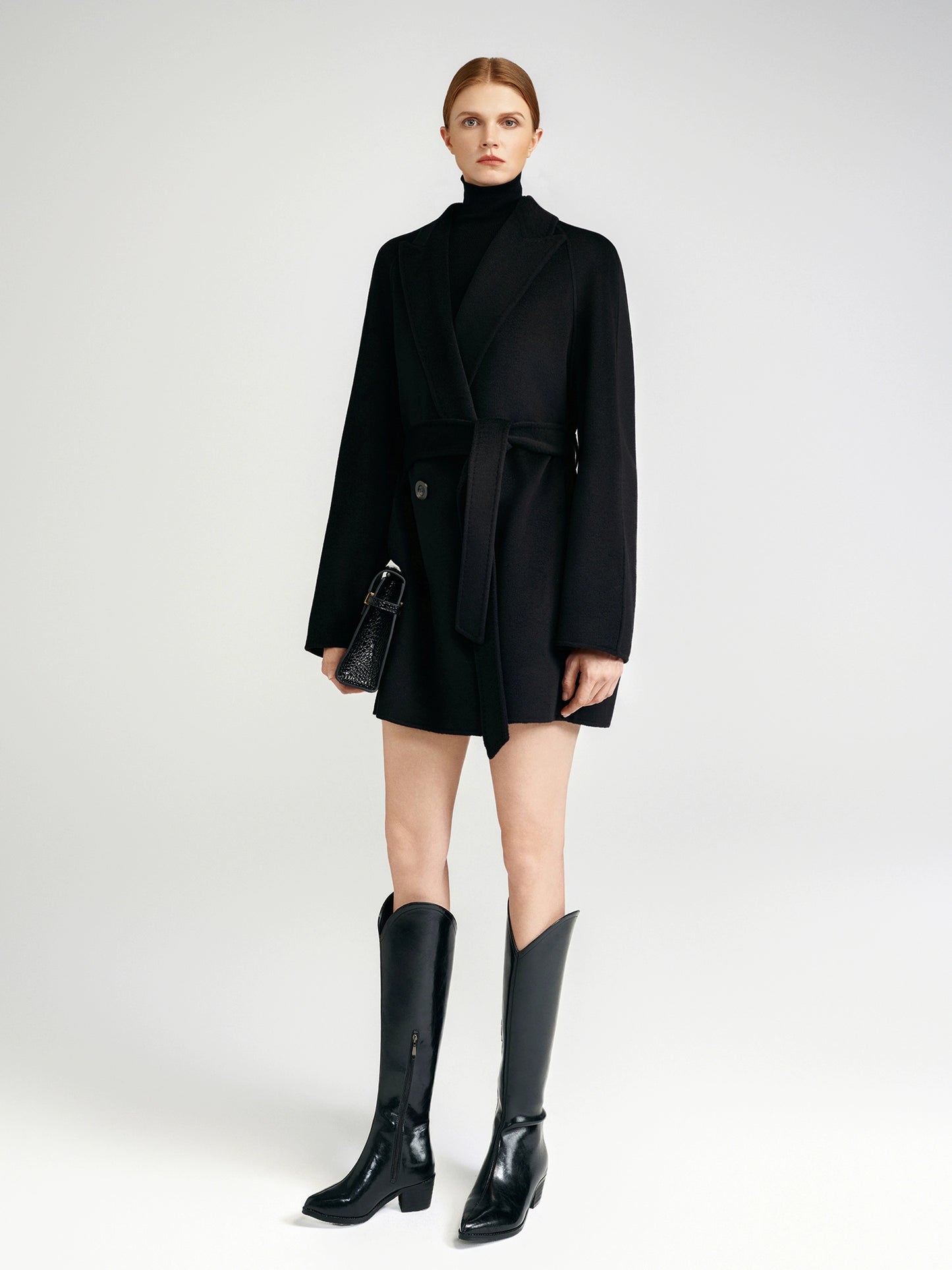 Cashmere coat double-sided short black capable workplace high sense