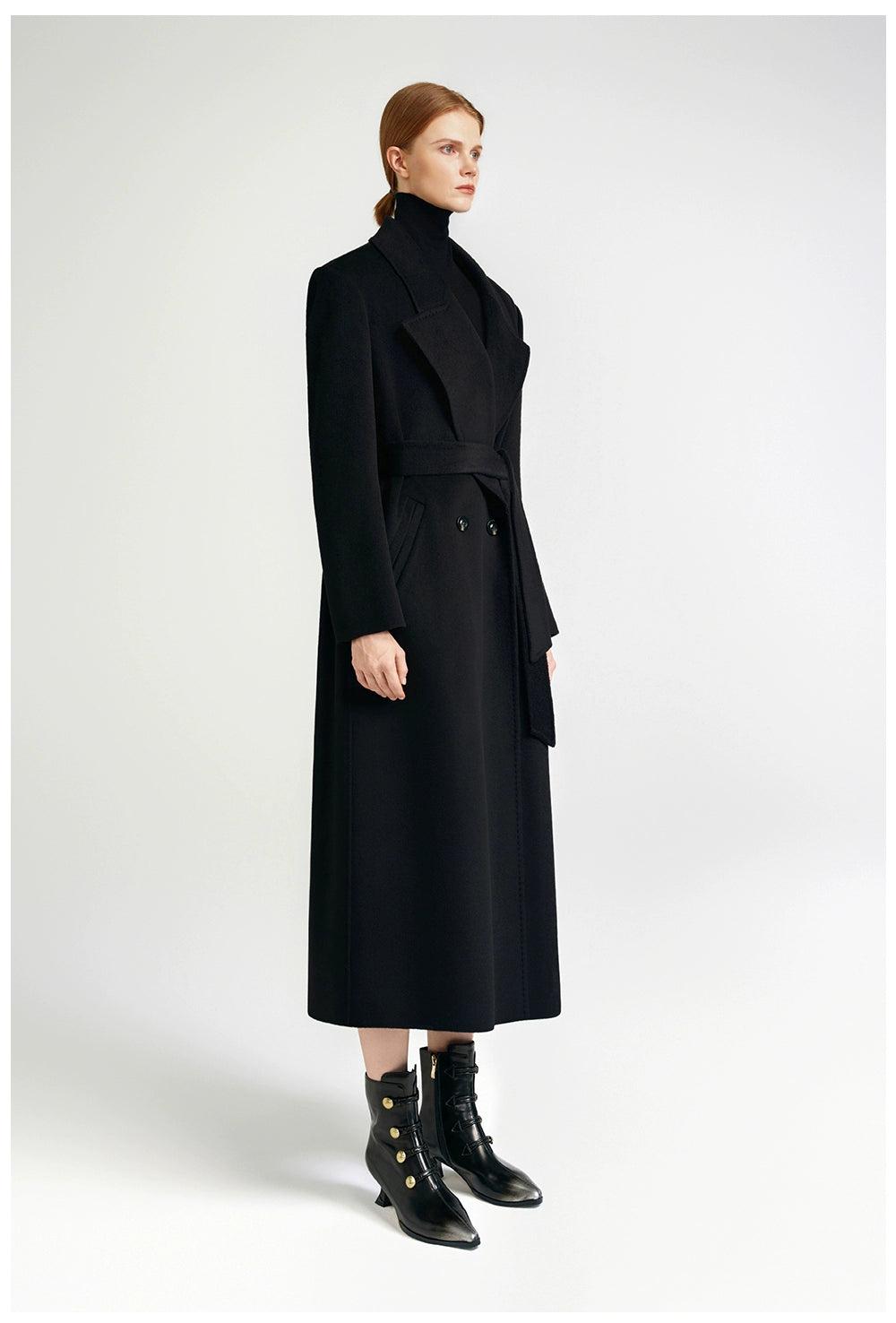 City Queen, top-level robe _ front rotator sleeve black double-sided cashmere coat women's long