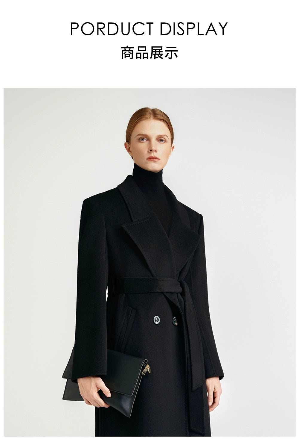 City Queen, top-level robe _ front rotator sleeve black double-sided cashmere coat women's long