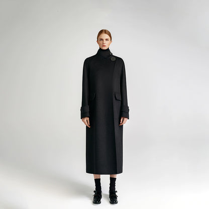 European royal family, modern old money style _ cashmere coat women's double-sided long carbon ash