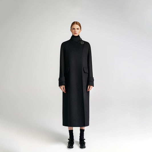 European royal family, modern old money style _ cashmere coat women's double-sided long carbon ash
