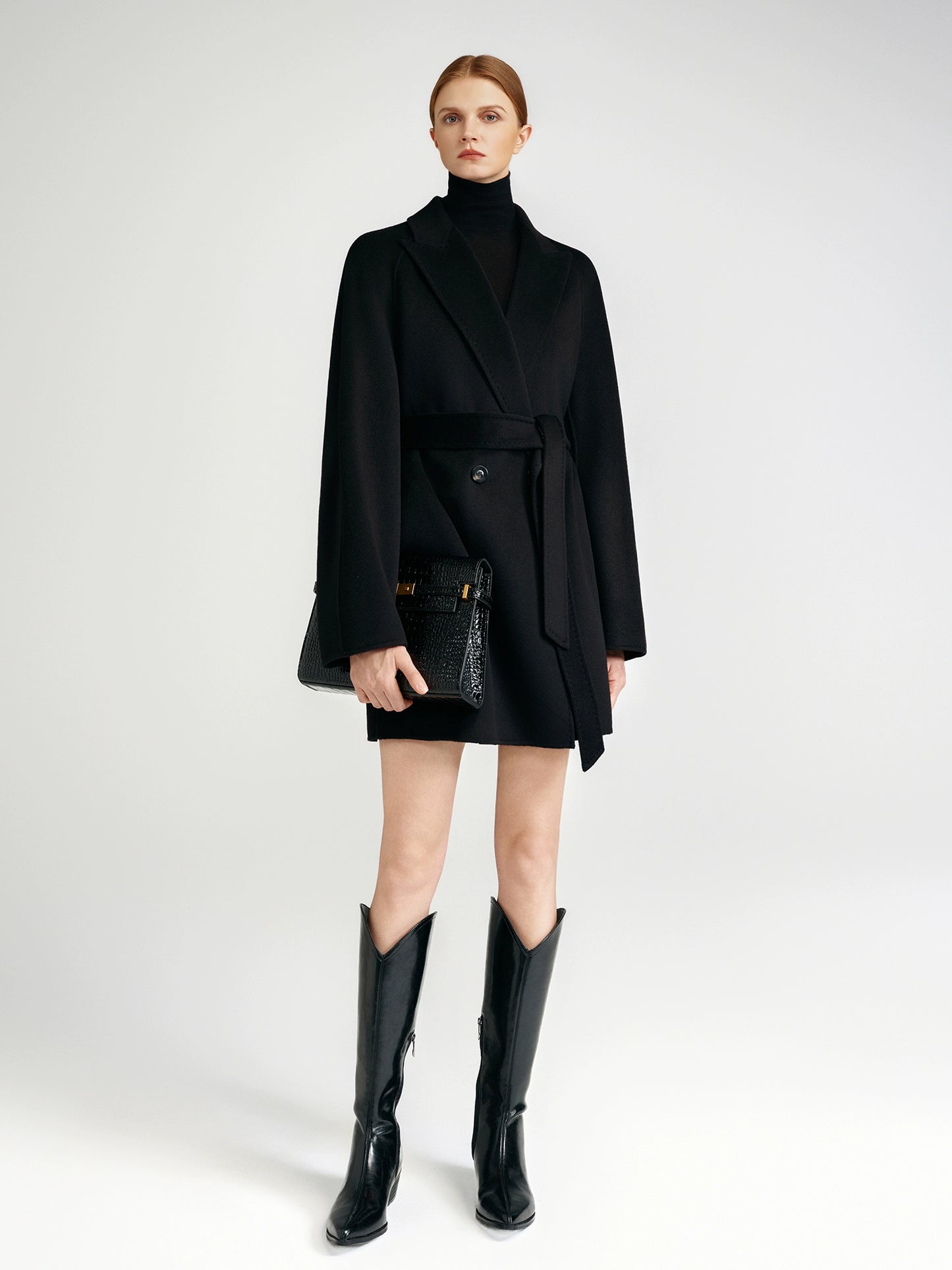 Cashmere coat double-sided short black capable workplace high sense
