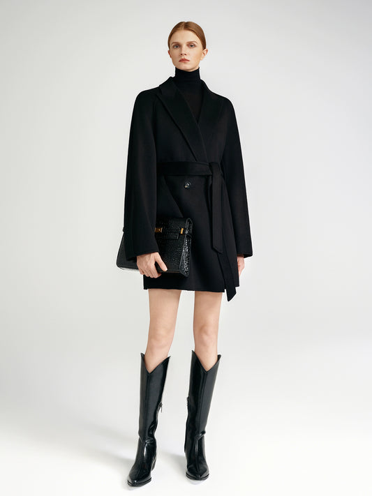 Cashmere coat double-sided short black capable workplace high sense