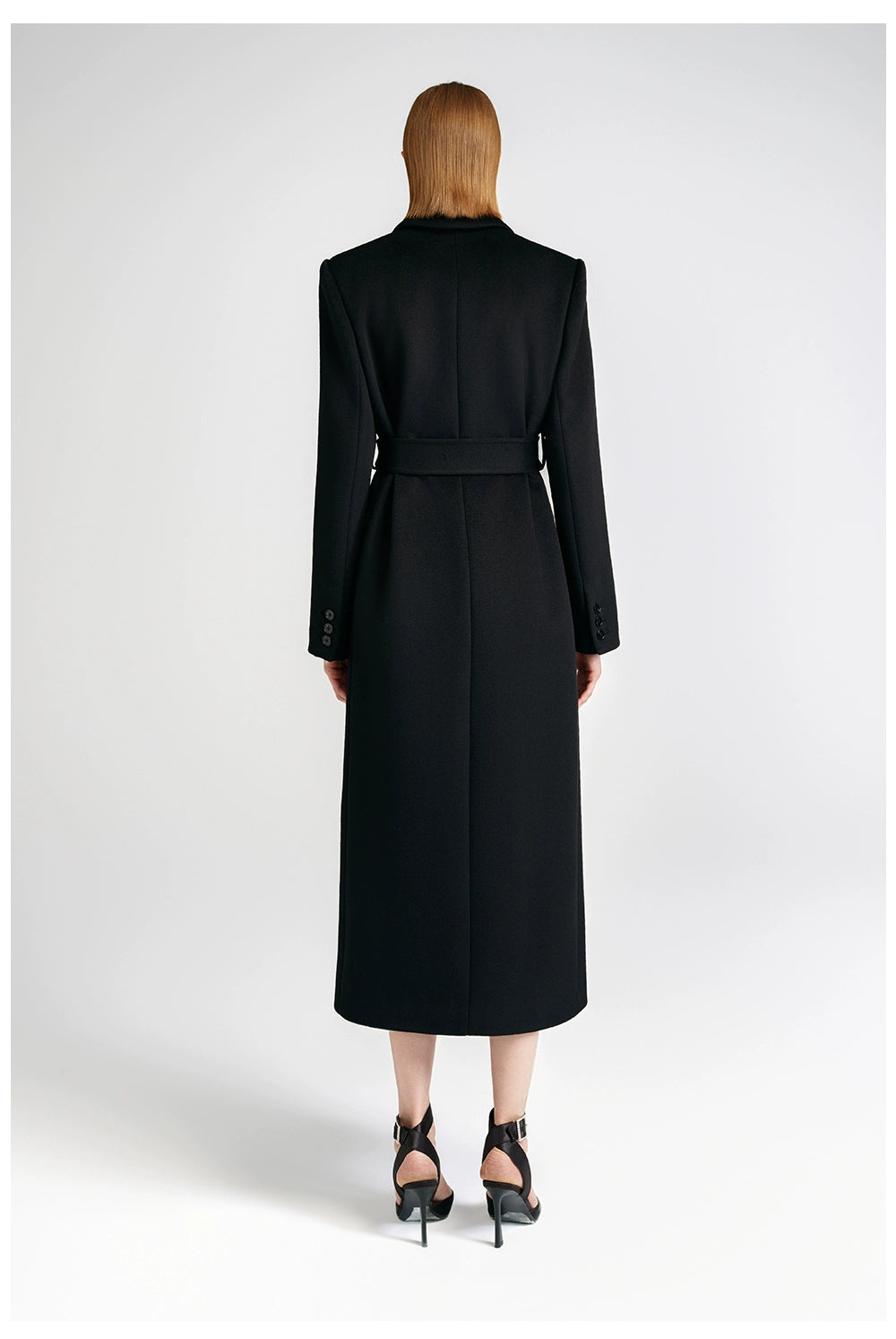 Front shoulder single-sided cashmere coat women's long strap-up black classic