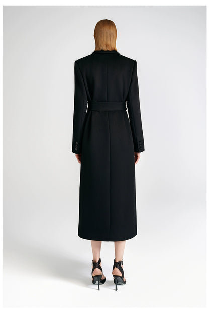 Front shoulder single-sided cashmere coat women's long strap-up black classic