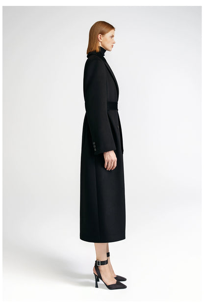 Front shoulder single-sided cashmere coat women's long strap-up black classic