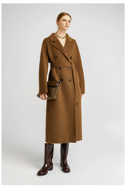 Elegant Brown Cashmere Coat for Women Stylish Mid Long Design