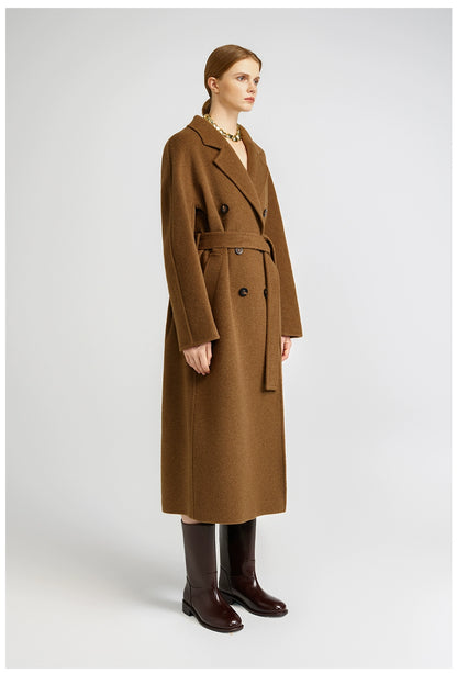 Elegant Brown Cashmere Coat for Women Stylish Mid Long Design