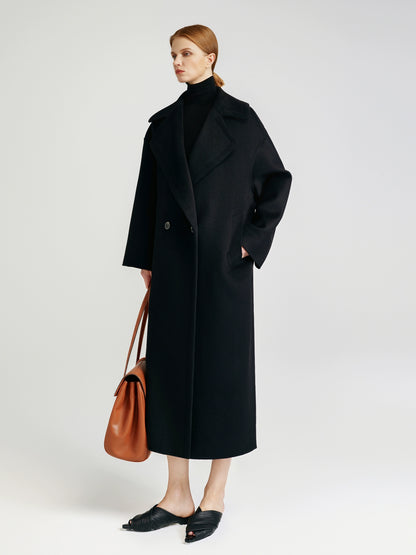 Classic black double-sided cashmere coat long