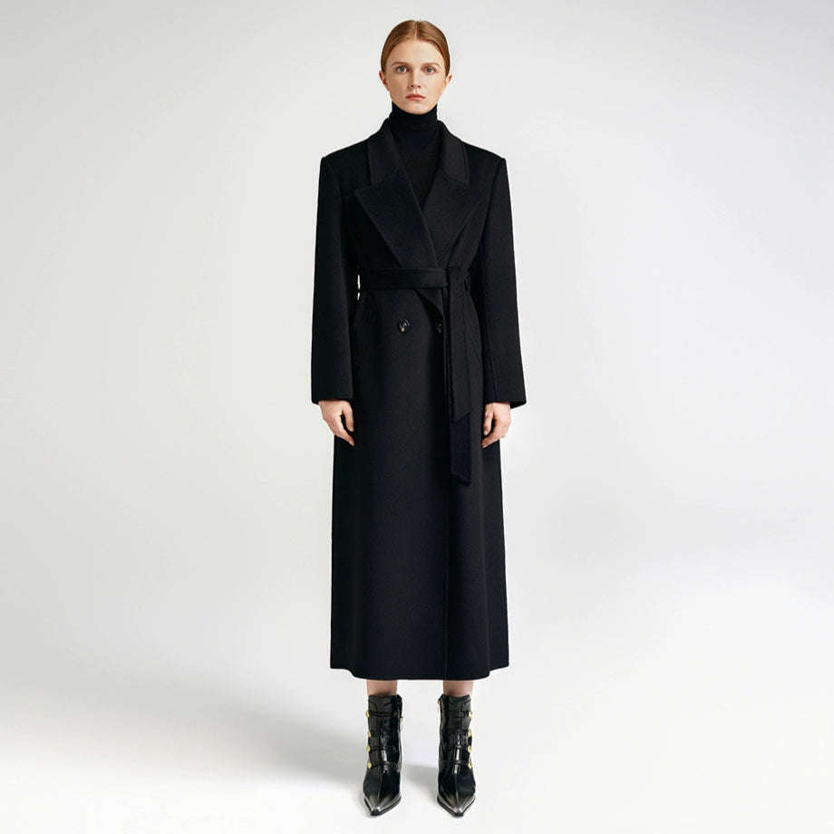 City Queen, top-level robe _ front rotator sleeve black double-sided cashmere coat women's long