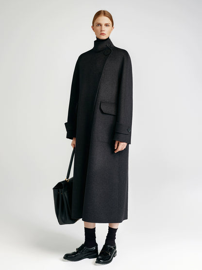 European royal family, modern old money style _ cashmere coat women's double-sided long carbon ash
