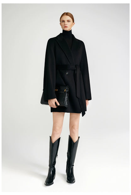 Cashmere coat double-sided short black capable workplace high sense