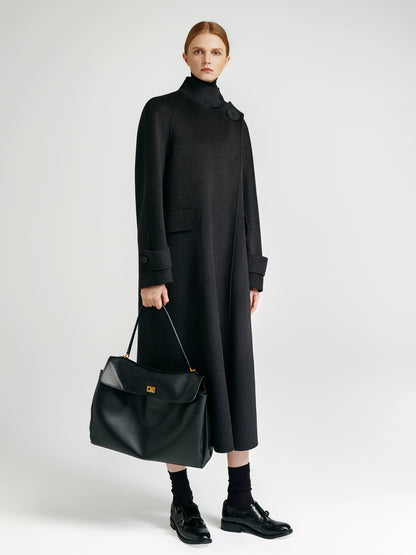 European royal family, modern old money style _ cashmere coat women's double-sided long carbon ash