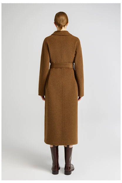 Elegant Brown Cashmere Coat for Women Stylish Mid Long Design