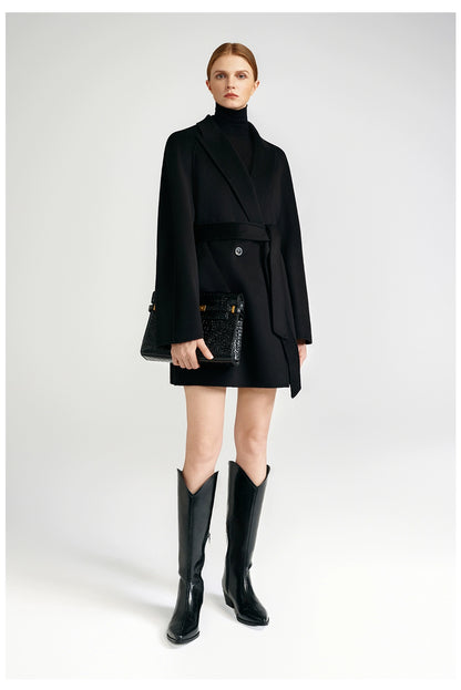 Cashmere coat double-sided short black capable workplace high sense
