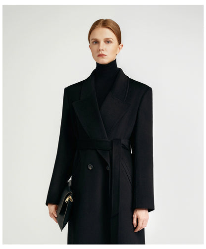 City Queen, top-level robe _ front rotator sleeve black double-sided cashmere coat women's long